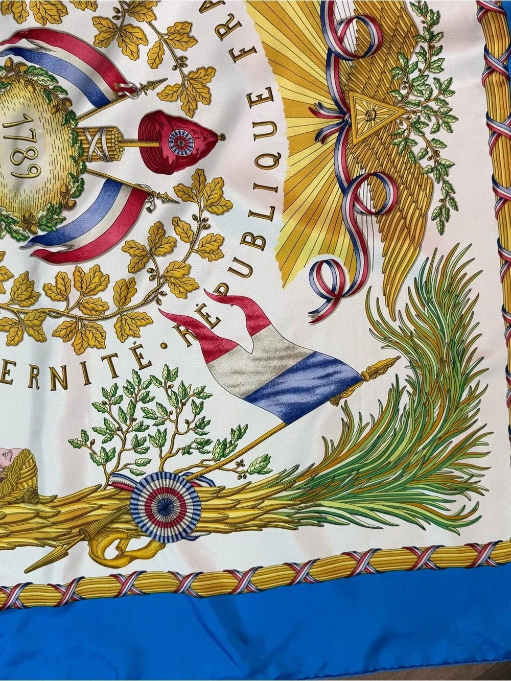 Hermès Vintage 1789 République Française Silk Carré 90 Scarf Blue/Multi